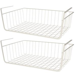 MSV Kastmandje - 2x - opberg/hang mandjes - rvs - wit - 30 x 27 x 16 cm -