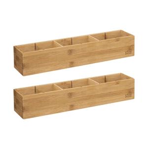 5five Lade/kast/badkamer organizer - 2x - 3 vaks - L38 x B8 x H7 cm - bamboe hout - lichtbruin - met indel -