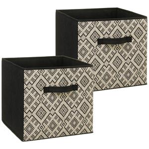 5five Set van 2x stuks opbergmand/kastmand 29 liter zwart/creme polyester 31 x 31 x 31 cm -