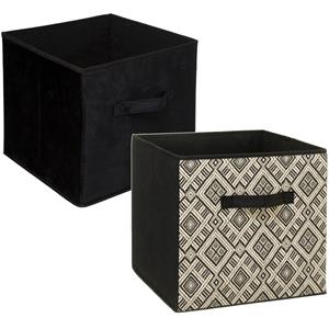 5five Set van 2x stuks opbergmanden/kastmanden 29 liter zwart/creme polyester 31 x 31 x 31 cm -