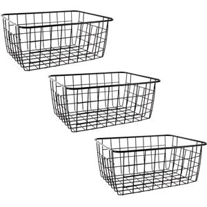 Merkloos Draadmandje - Set van 3x stuks - zwart - 15 x 20 x 8 cm - metaal - industrieel - Kleine opbergmand -