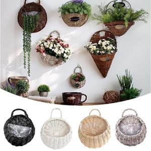 Invech Muur hangende plantenbak Plant bloempot handgemaakte rieten rotan mand Home Decor S beige