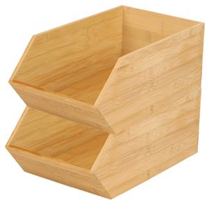 Bambou & Co Stapelbare opbergmand 1 vaks - 2x - L18 x B31 x H12 cm - bamboe hout - lichtbruin - organizer -