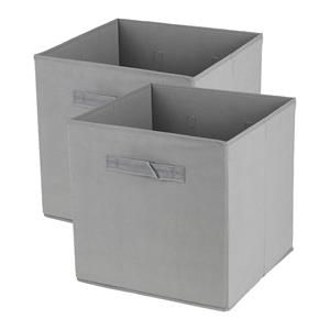 Urban Living Opbergmand/kastmand Square Box - 3x - karton/kunststof - 29 liter - betongrijs - 31 x 31 x 31 cm -