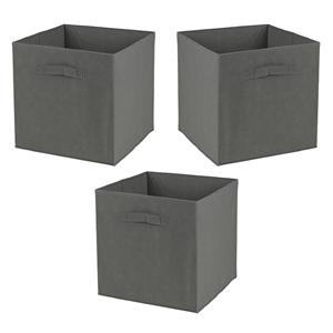 Urban Living Opbergmand/kastmand Square Box - 3x - karton/kunststof - 29 liter - donker grijs - 31 x 31 x 31 cm -