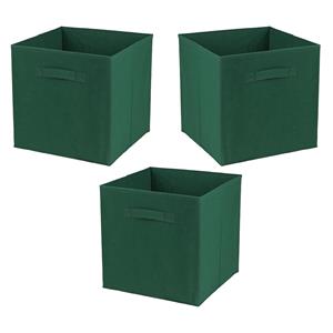 Urban Living Opbergmand/kastmand Square Box - 3x - karton/kunststof - 29 liter - donker groen - 31 x 31 x 31 cm -