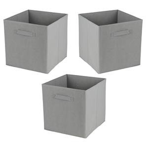 Urban Living Opbergmand/kastmand Square Box - 3x - karton/kunststof - 29 liter - grijs - 31 x 31 x 31 cm -