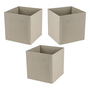 Urban Living Opbergmand/kastmand Square Box - 3x - karton/kunststof - 29 liter - licht beige - 31 x 31 x 31 cm -