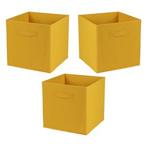 Urban Living Opbergmand/kastmand Square Box - 3x - karton/kunststof - 29 liter - oker geel - 31 x 31 x 31 cm -