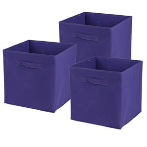 Urban Living Opbergmand/kastmand Square Box - 3x - karton/kunststof - 29 liter - paars - 31 x 31 x 31 cm -