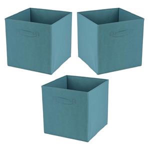 Urban Living Opbergmand/kastmand Square Box - 3x - karton/kunststof - 29 liter - petrol blauw - 31 x 31 x 31 cm -