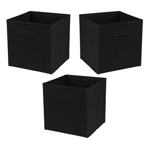 Urban Living Opbergmand/kastmand Square Box - 3x - karton/kunststof - 29 liter - zwart - 31 x 31 x 31 cm -