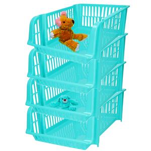 PlasticForte Stapelbare opbergmand - 4x - Blauw - 16 liter - kunststof - x 28 x 15 cm -
