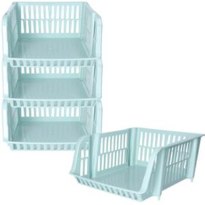 PlasticForte Stapelbare opbergmand - 4x - Mintgroen - 16 liter - kunststof - x 28 x 15 cm -
