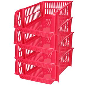 PlasticForte Stapelbare opbergmand - 4x - Roze - 16 liter - kunststof - x 28 x 15 cm -