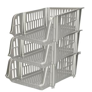 PlasticForte Stapelbare opbergmand - 4x - Zilver - 16 liter - kunststof - x 28 x 15 cm -