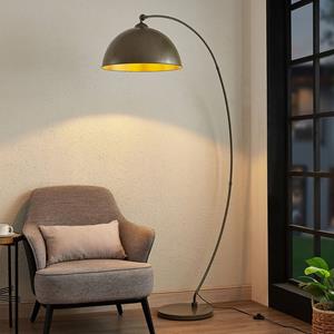 LINDBY booglamp Jonera, grijs, metaal, E27, 185 cm hoog