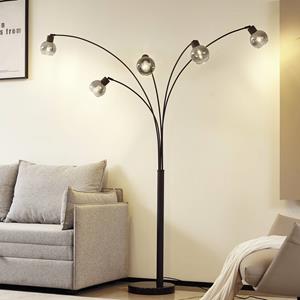 LINDBY vloerlamp Braccio, grijs/zwart, glas, 5-lamps, 204,5cm