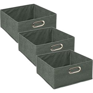 5five Opbergmand/kastmand - 3x - grijsgroen - linnen - 14 liter - 31 x 31 x 15 cm - Opbergbox - Vakkenkast -