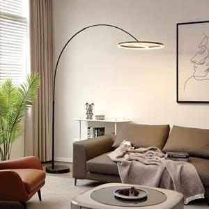 LUCANDE LED gebogen vloerlamp Virvera, rond, zwart, metaal
