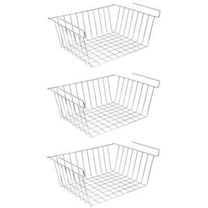 MSV Kastmandje - 3x - opberg/hang mandjes - rvs - zilver - 30 x 24 x 13.5 cm -