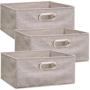 5five Opbergmand/kastmand - Set van 3x stuks - beige - linnen - 14 liter - 31 x 31 x 15 cm - Opbergbox - V -