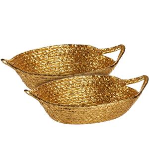 Krist+ 2x stuks metallic goud zeegras opslag of brood mandjes 26 x 22 x 8 cm -