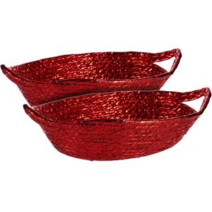 Krist+ 2x stuks metallic rood zeegras opslag of brood mandjes 26 x 22 x 8 cm -