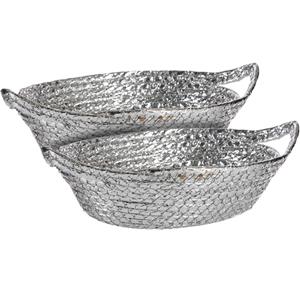 Krist+ 2x stuks metallic zilver zeegras opslag of brood mandjes 26 x 22 x 8 cm -