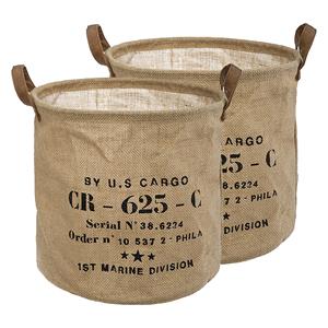 Atmosphera Opbergmand Vintage - 2x - rond - jute - naturel - D30 cm - opvouwbaar - decoratie mand -