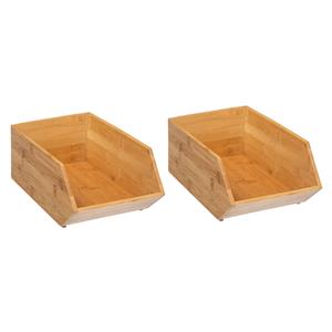 5five Stapelbare opbergmand 1 vaks - 2x - L18 x B31 x H12 cm - bamboe hout - lichtbruin - organizer -