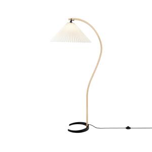 GUBI Timberline vloerlamp, houten frame, kap van wit canvas