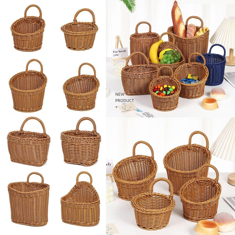 LnarVigo with Handle Hand-woven Hanging Baskets Imitation Rattan Wall Hanging Basket 8