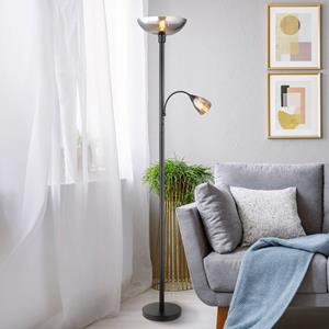 Globo Blade vloerlamp, hoogte 178 cm, zwart/rookkleurig, 2-lamps.