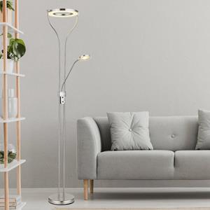 Globo LED vloerlamp Ebro, hoogte 194 cm, nikkelkleurig, 2-lamps.