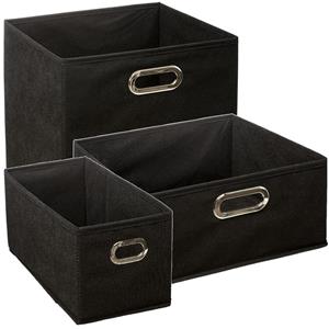5five Set van 3x stuks opbergmanden/kastmanden 7/14/29 liter zwart van linnen 31 cm -