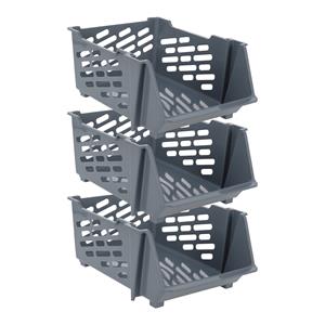 Storage Solutions Stapelbare opbergmand - 3x - Grijs - 29 liter - kunststof - x x 20 cm -