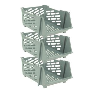 Storage Solutions Stapelbare opbergmand - 3x - Groen - 29 liter - kunststof - x x 20 cm -