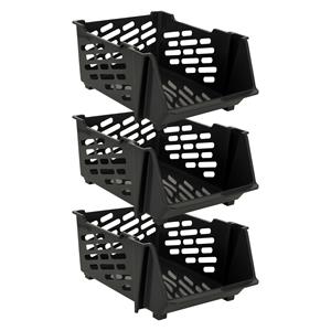 Storage Solutions Stapelbare opbergmand - 3x - Zwart - 29 liter - kunststof - x x 20 cm -