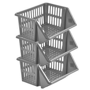 Whitefurze Mand/organizer - 3x - stapelbaar - grijs - 35 x 29 x 17 cm -