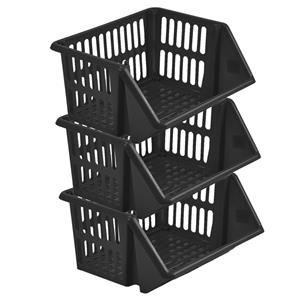 Whitefurze Mand/organizer - 3x - stapelbaar - zwart - 35 x 29 x 27 cm -