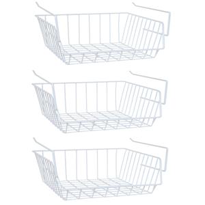 MSV Kastmandje - 3x - opberg/hang mandjes - rvs - wit - 33 x 27 x 13 cm -
