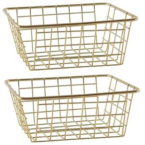 Merkloos Set van 4x stuks industriele draadmandjes/opbergmandjes goud 20 x 15 x 8 cm -