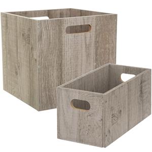 5five Set van 2x stuks opbergmanden/kastmanden 7 en 29 liter grijs van hout 31 cm -