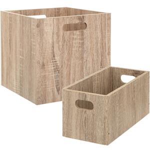 5five Set van 2x stuks opbergmanden/kastmanden 7 en 29 liter naturel van hout 31 cm -