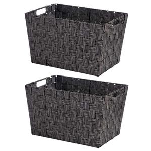 Kipit Set van 2x stuks kast/badkamer opbergmandjes zwart 35 x 25 x 20 cm -