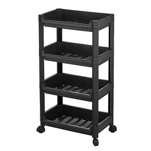 CM keukentrolley/badkamer trolley - op wieltjes - 4-laags - zwart - kunststof - 35 x 22 x 67  -