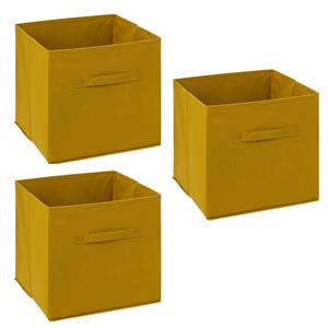 5five Opbergmand/kastmandje - 3x - Mosterdgeel - 31 x 31 x 31 cm - 29 liter - Vakkenkast manden - Stof -