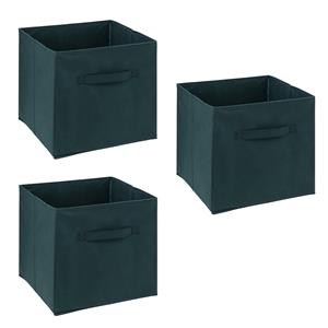 5five Opbergmand/kastmandje - 3x - Smaragd groen - 31 x 31 x 31 cm - 29 liter - Vakkenkast manden - Stof -