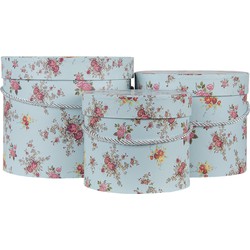 Clayre & Eef Hoedendoos Set van 3 Ø 23x19 cm Blauw Roze Karton